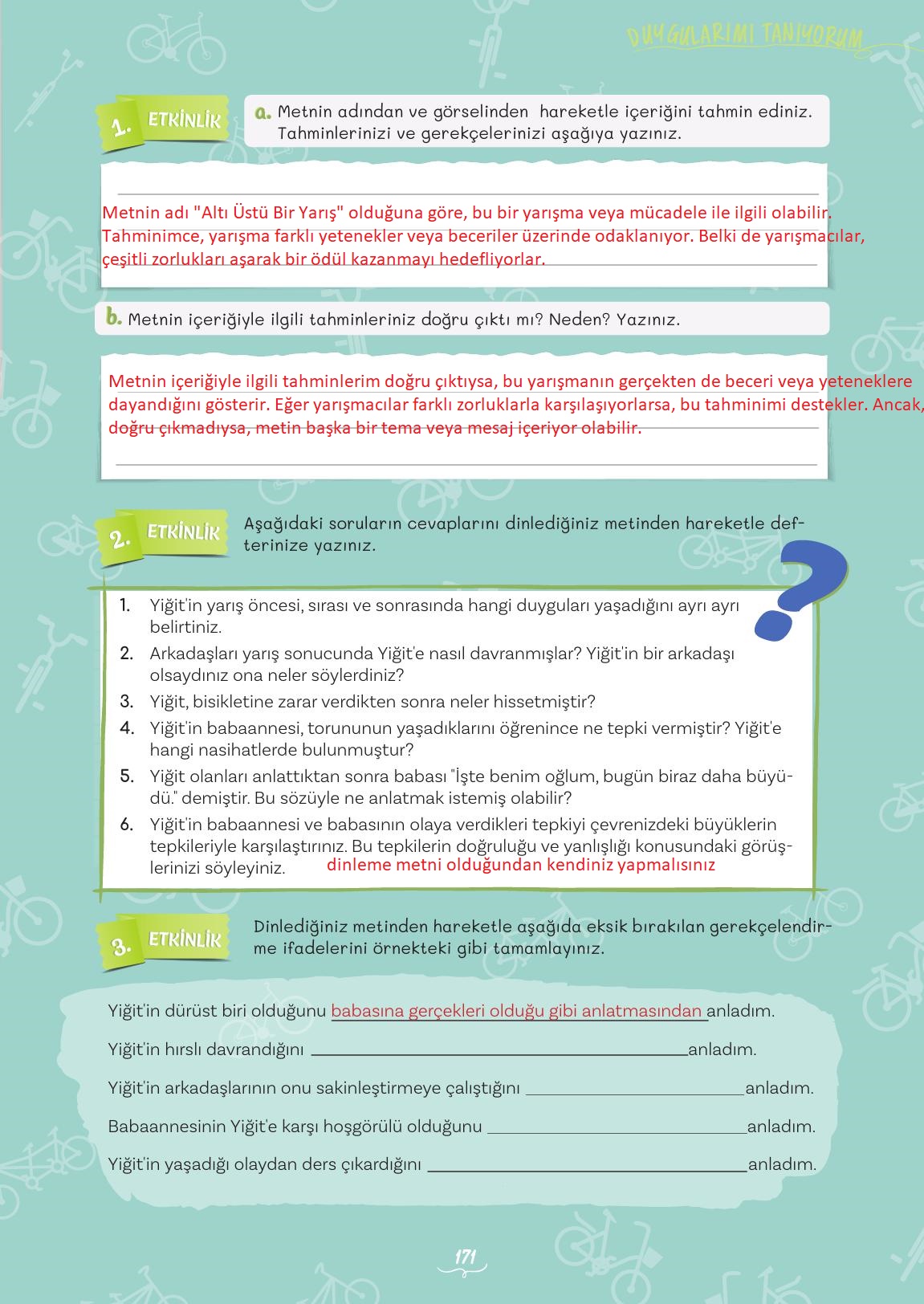 5. Sınıf Meb Yayınları Türkçe Ders Kitabı Sayfa 171 Cevapları