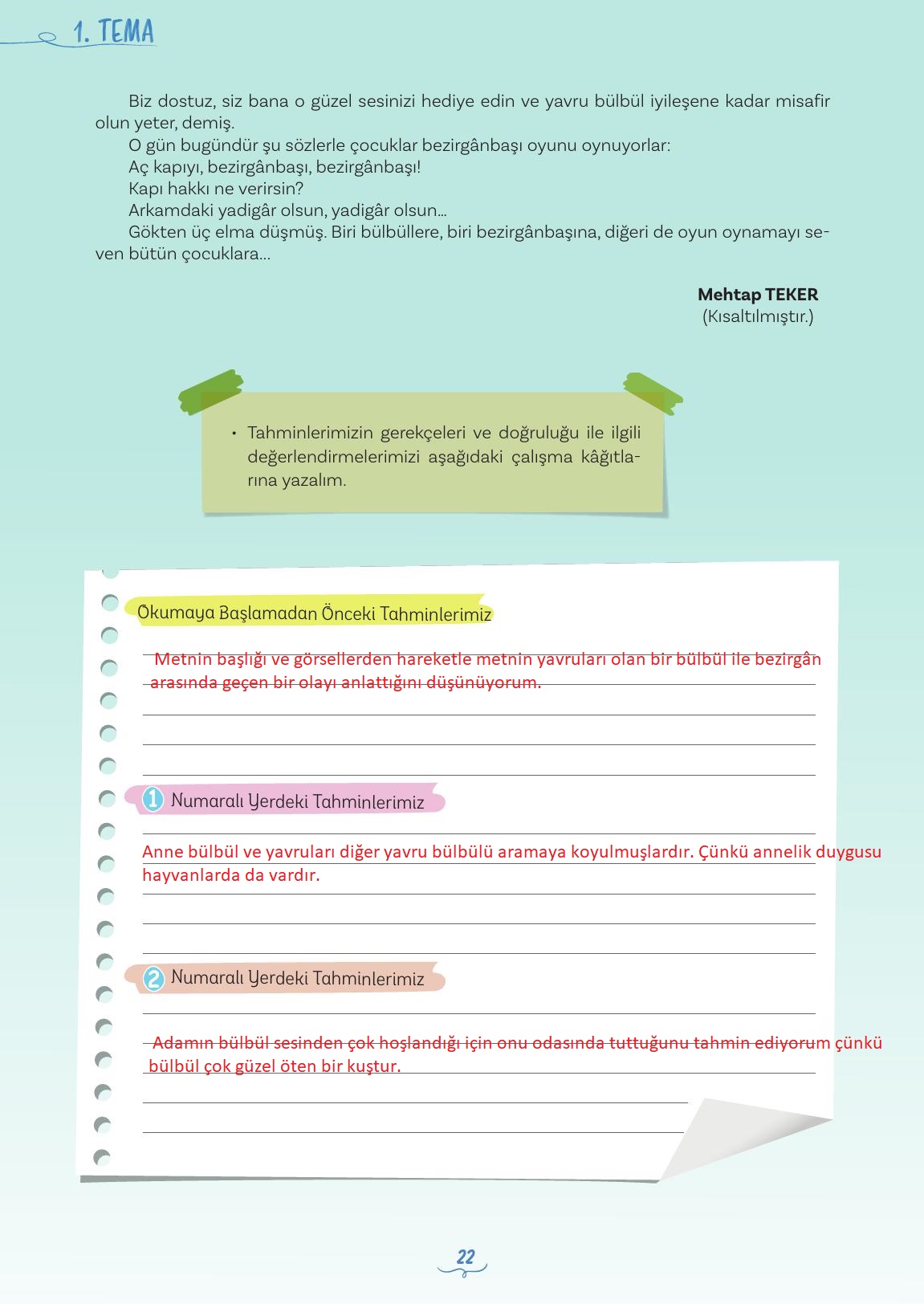 5. Sınıf Meb Yayınları Türkçe Ders Kitabı Sayfa 22 Cevapları
