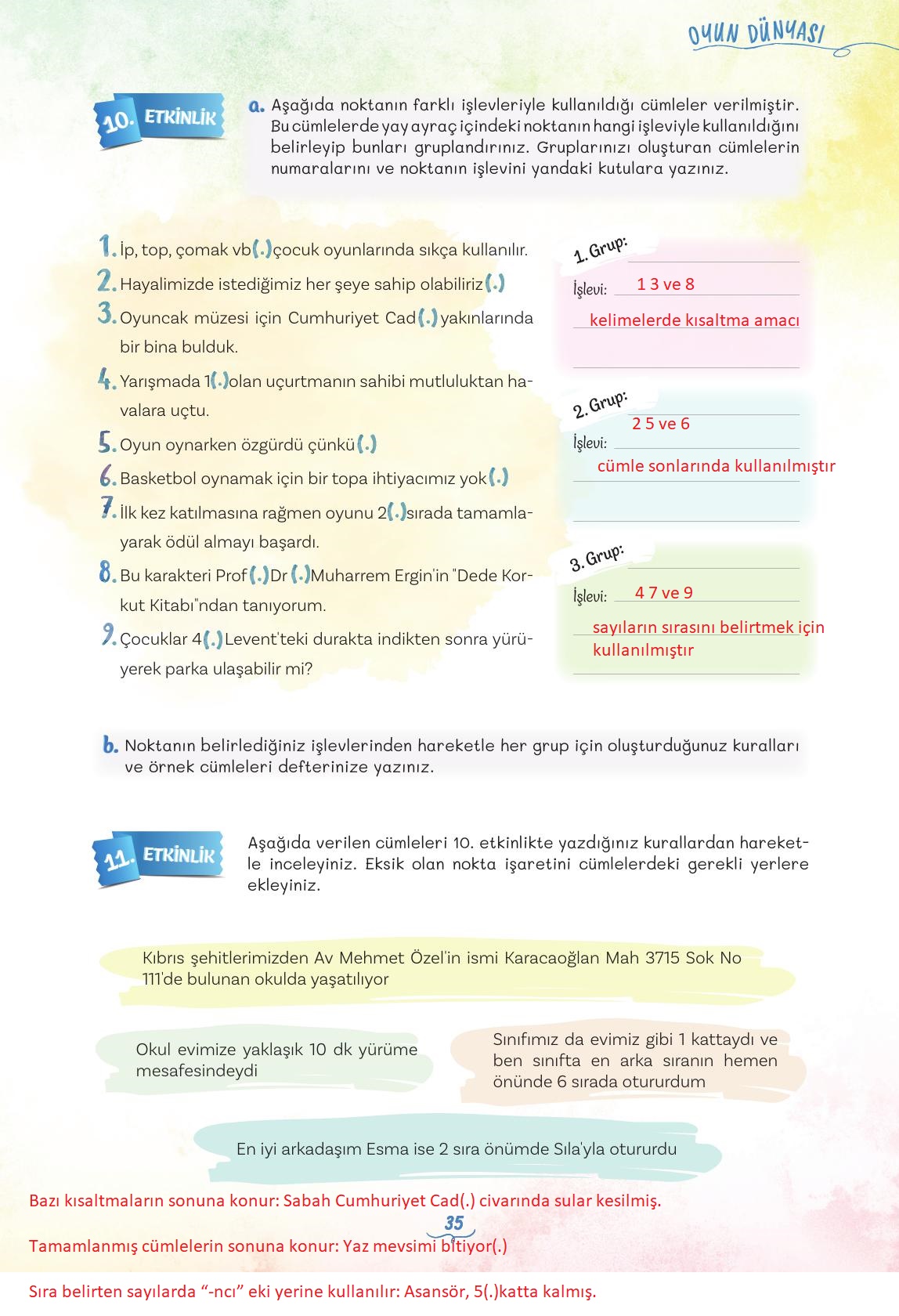 5. Sınıf Meb Yayınları Türkçe Ders Kitabı Sayfa 35 Cevapları