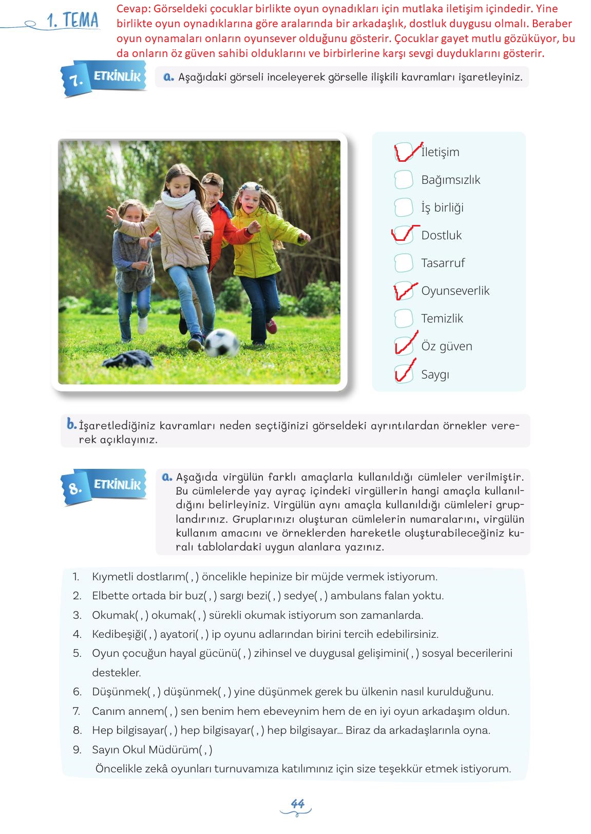 5. Sınıf Meb Yayınları Türkçe Ders Kitabı Sayfa 44 Cevapları