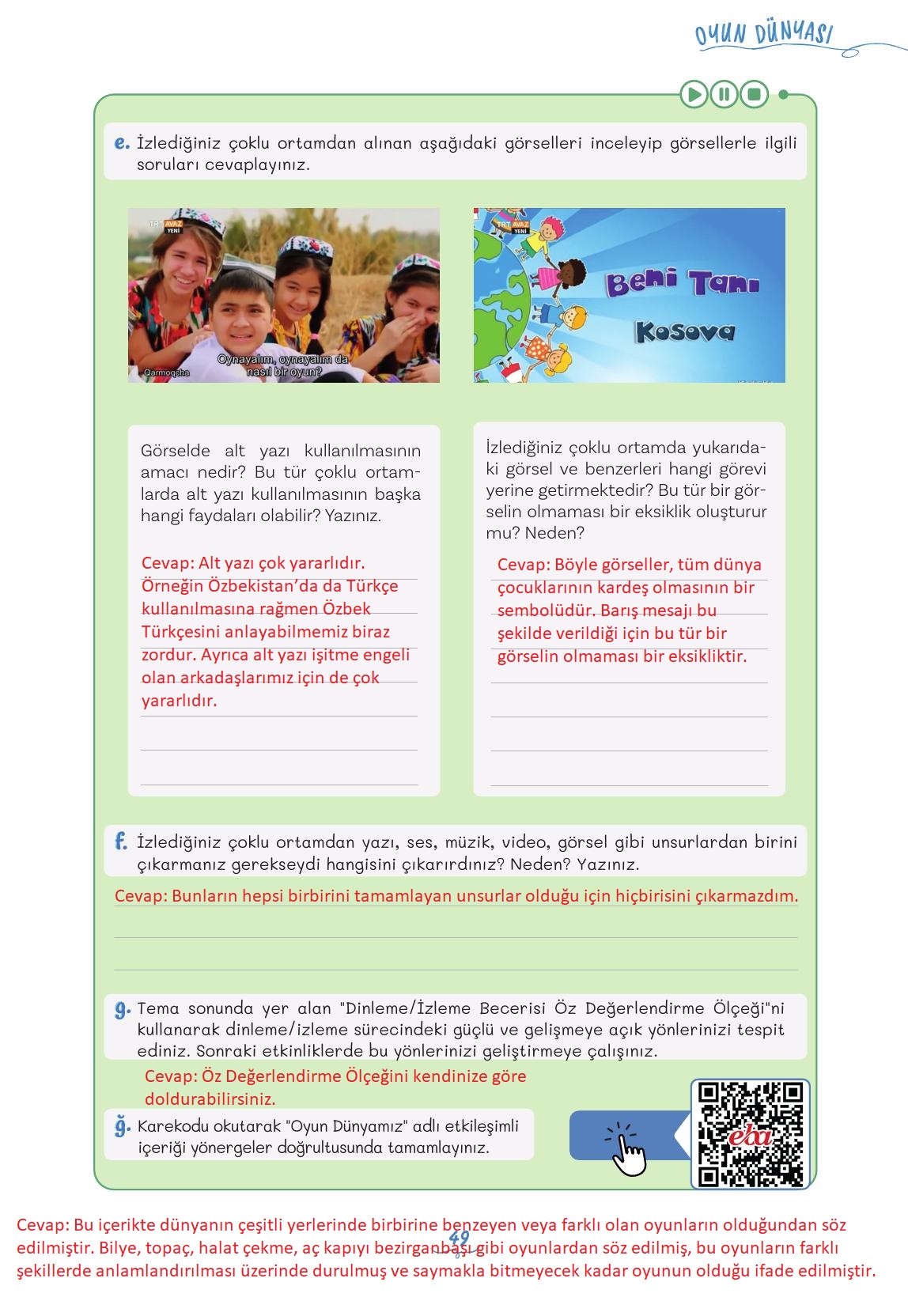 5. Sınıf Meb Yayınları Türkçe Ders Kitabı Sayfa 49 Cevapları