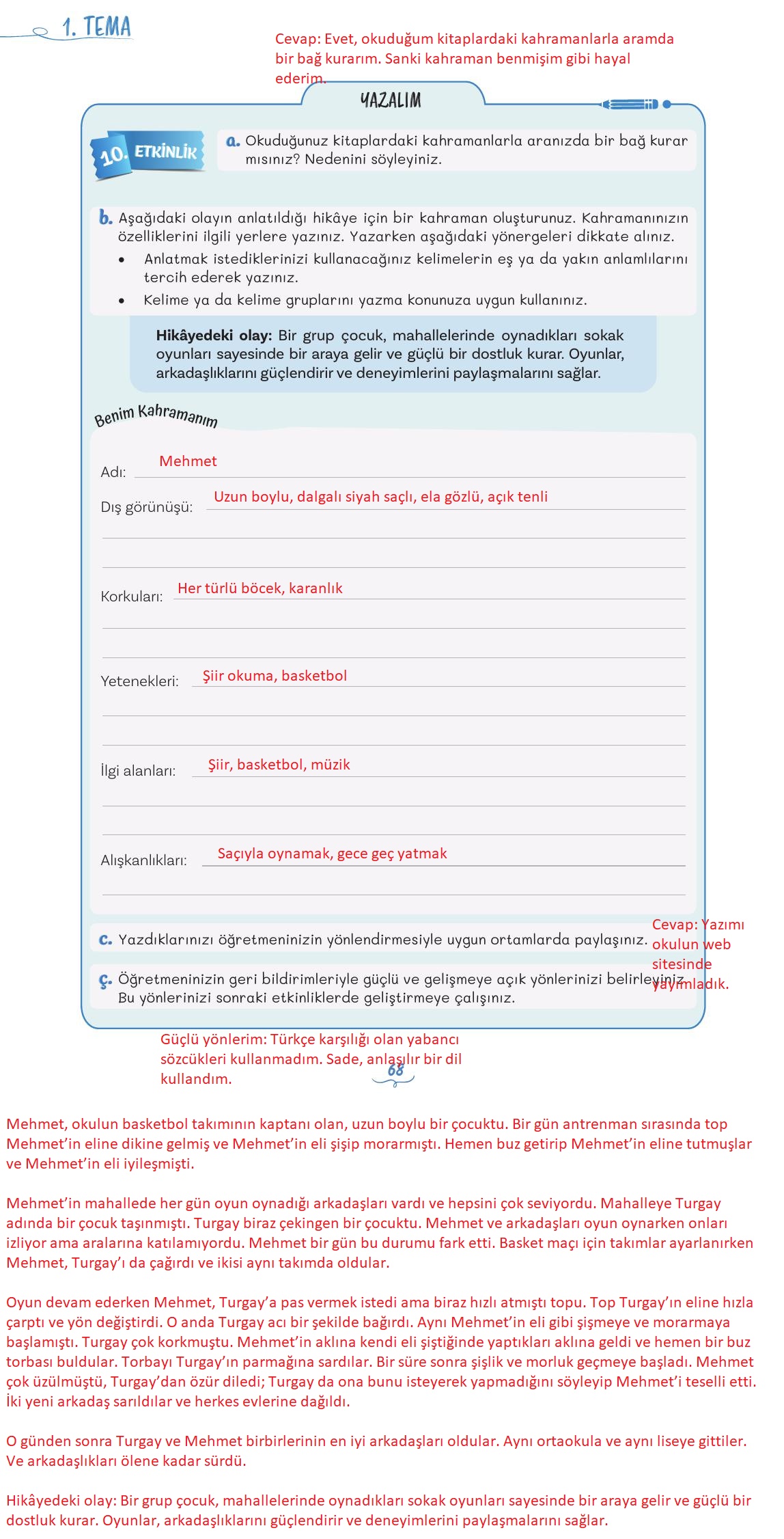 5. Sınıf Meb Yayınları Türkçe Ders Kitabı Sayfa 68 Cevapları