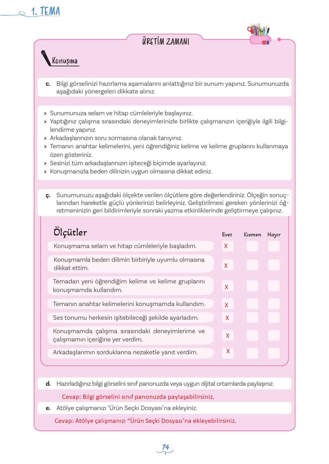 5. Sınıf Meb Yayınları Türkçe Ders Kitabı Sayfa 74 Cevapları