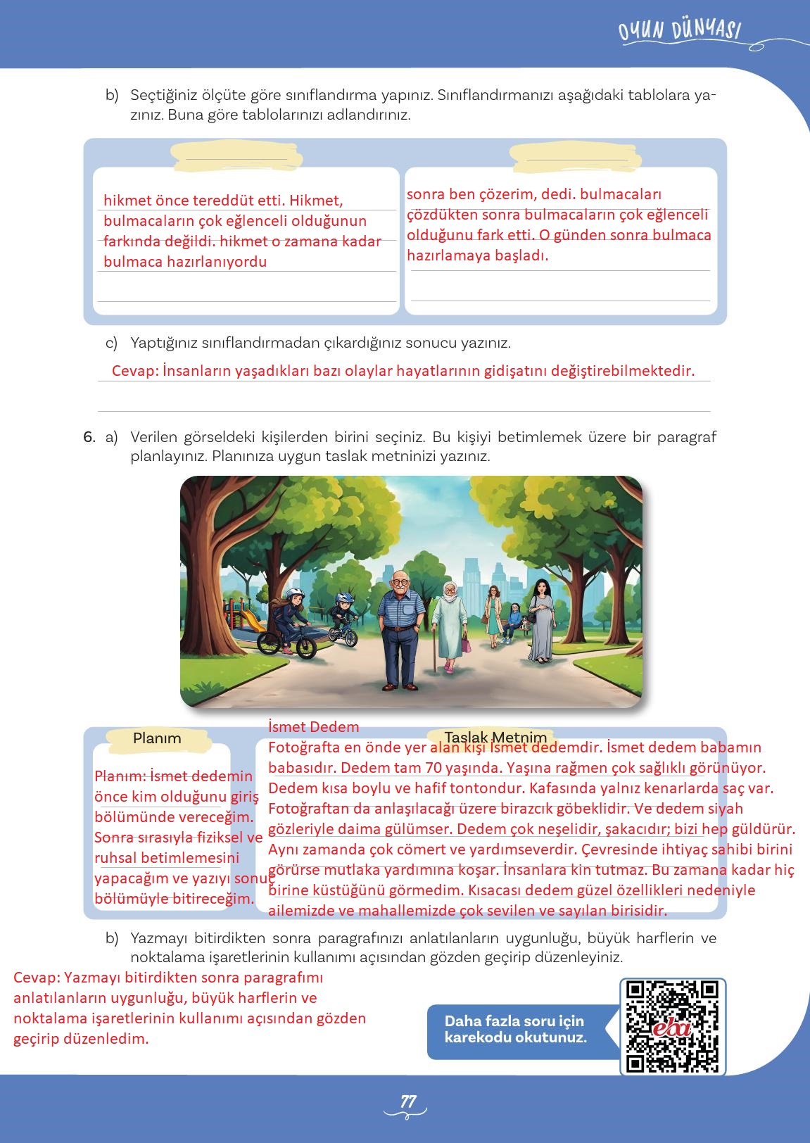 5. Sınıf Meb Yayınları Türkçe Ders Kitabı Sayfa 77 Cevapları