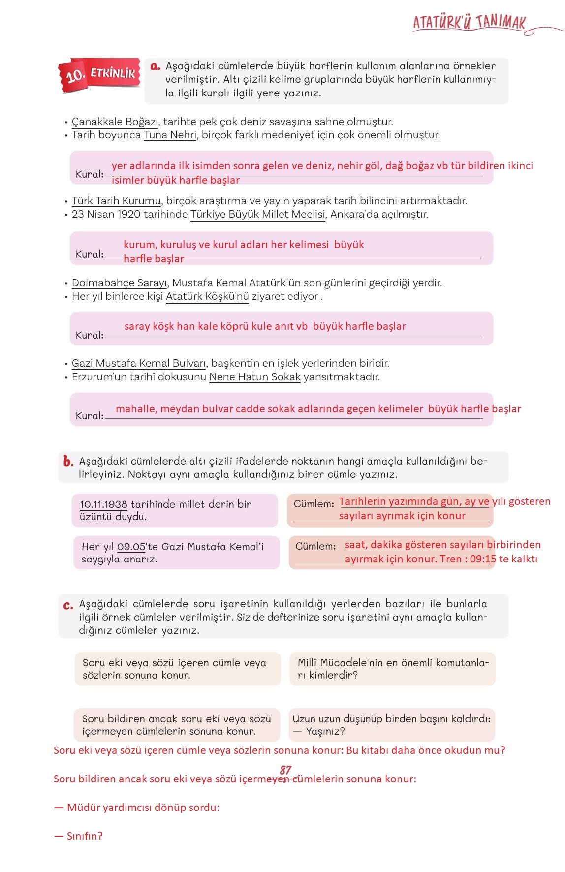 5. Sınıf Meb Yayınları Türkçe Ders Kitabı Sayfa 87 Cevapları