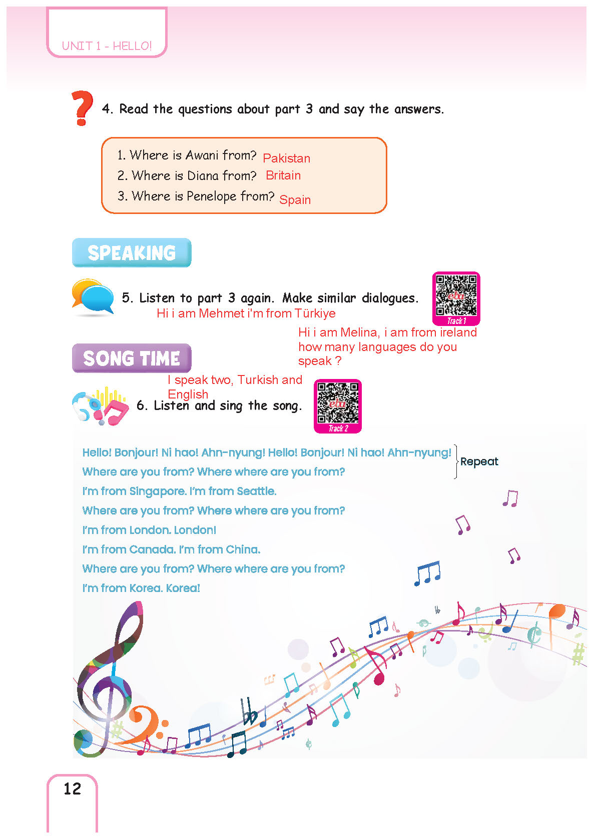 5. Sınıf Pasifik Yayınları İngilizce Ders Kitabı Sayfa 012 Cevapları