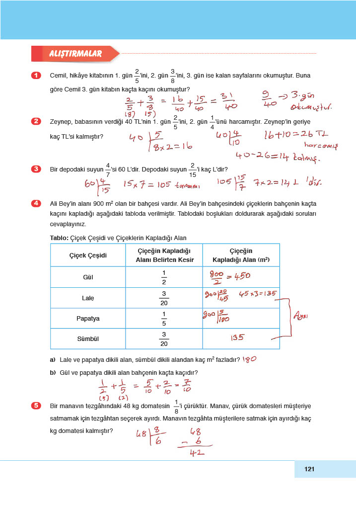 6. Sınıf Doğa Yayınları Matematik Ders Kitabı Sayfa 121 Cevapları 6. Sınıf Doğa Yayınları Matematik Ders Kitabı Sayfa 121 Cevapları