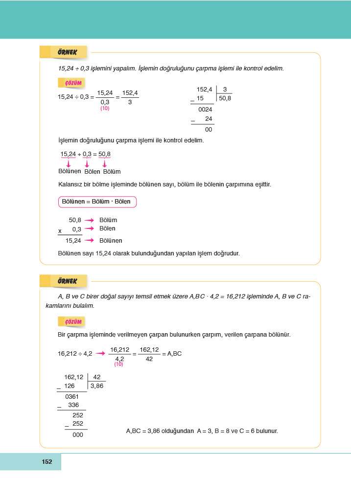 6. Sınıf Doğa Yayınları Matematik Ders Kitabı Sayfa 152 Cevapları 6. Sınıf Doğa Yayınları Matematik Ders Kitabı Sayfa 152 Cevapları