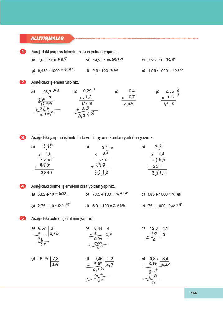6. Sınıf Doğa Yayınları Matematik Ders Kitabı Sayfa 155 Cevapları 6. Sınıf Doğa Yayınları Matematik Ders Kitabı Sayfa 155 Cevapları
