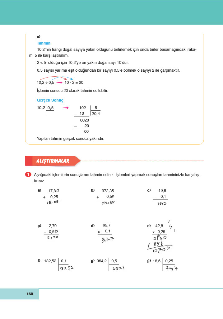6. Sınıf Doğa Yayınları Matematik Ders Kitabı Sayfa 160 Cevapları 6. Sınıf Doğa Yayınları Matematik Ders Kitabı Sayfa 160 Cevapları