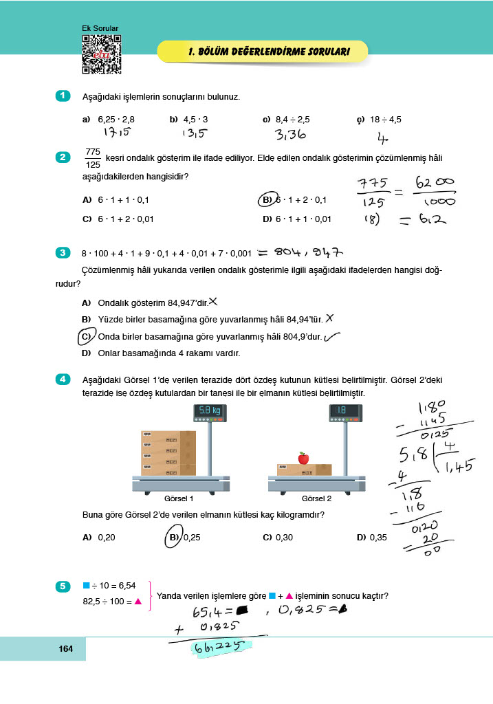 6. Sınıf Doğa Yayınları Matematik Ders Kitabı Sayfa 164 Cevapları 6. Sınıf Doğa Yayınları Matematik Ders Kitabı Sayfa 164 Cevapları