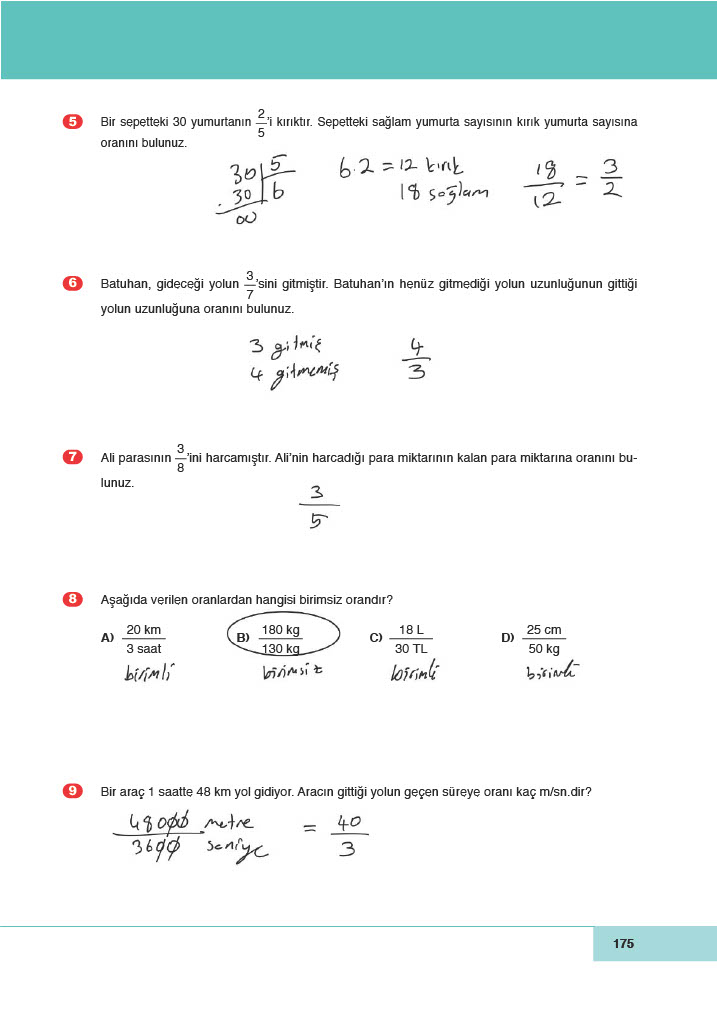 6. Sınıf Doğa Yayınları Matematik Ders Kitabı Sayfa 175 Cevapları 6. Sınıf Doğa Yayınları Matematik Ders Kitabı Sayfa 175 Cevapları