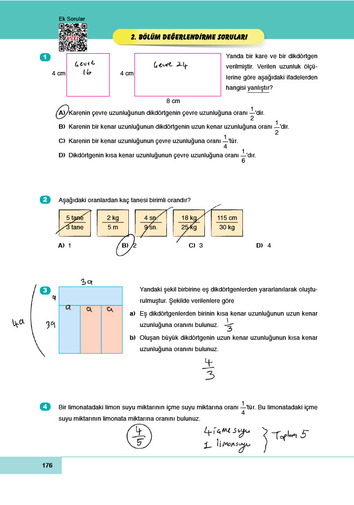 6. Sınıf Doğa Yayınları Matematik Ders Kitabı Sayfa 176 Cevapları 6. Sınıf Doğa Yayınları Matematik Ders Kitabı Sayfa 176 Cevapları