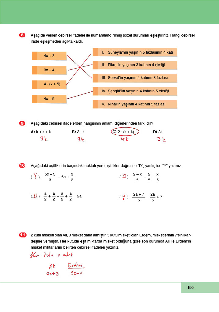6. Sınıf Doğa Yayınları Matematik Ders Kitabı Sayfa 195 Cevapları 6. Sınıf Doğa Yayınları Matematik Ders Kitabı Sayfa 195 Cevapları