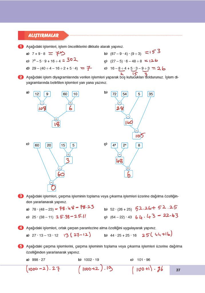 6. Sınıf Doğa Yayınları Matematik Ders Kitabı Sayfa 27 Cevapları 6. Sınıf Doğa Yayınları Matematik Ders Kitabı Sayfa 27 Cevapları