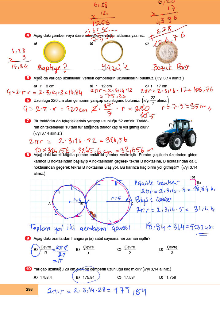 6. Sınıf Doğa Yayınları Matematik Ders Kitabı Sayfa 298 Cevapları 6. Sınıf Doğa Yayınları Matematik Ders Kitabı Sayfa 298 Cevapları