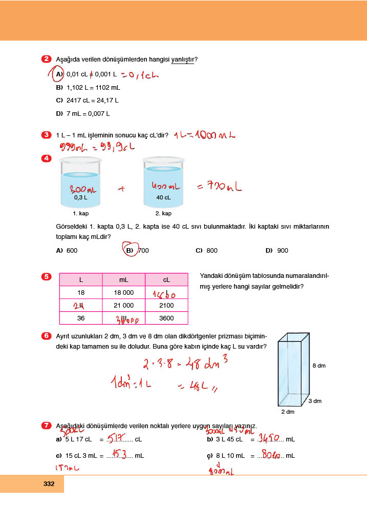 6. Sınıf Doğa Yayınları Matematik Ders Kitabı Sayfa 332 Cevapları 6. Sınıf Doğa Yayınları Matematik Ders Kitabı Sayfa 332 Cevapları