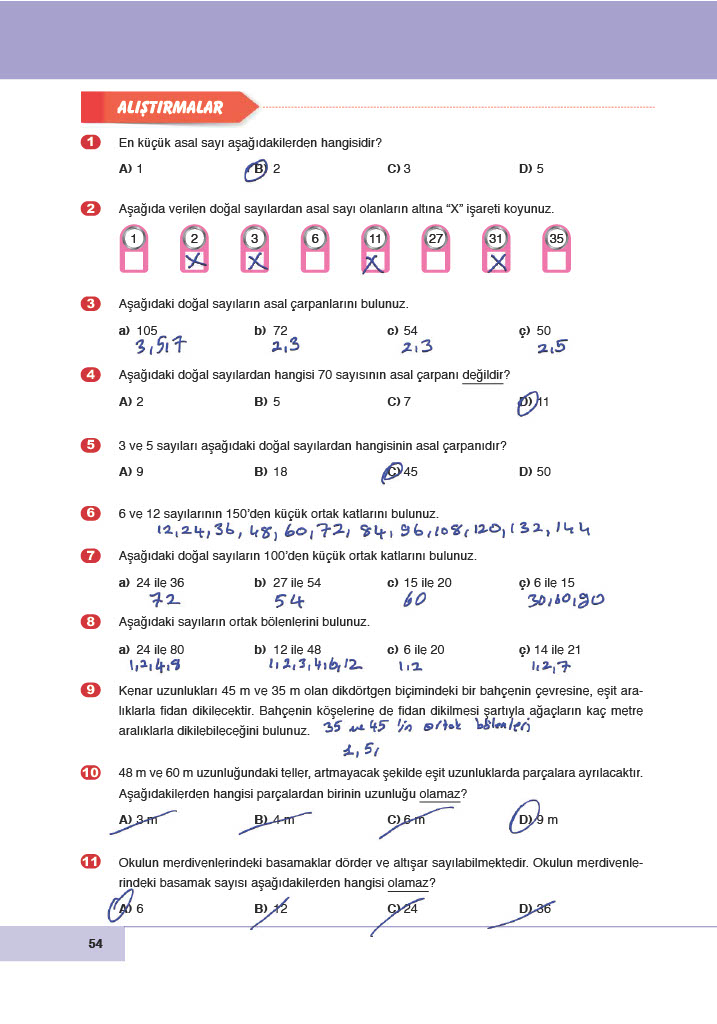 6. Sınıf Doğa Yayınları Matematik Ders Kitabı Sayfa 54 Cevapları 6. Sınıf Doğa Yayınları Matematik Ders Kitabı Sayfa 54 Cevapları