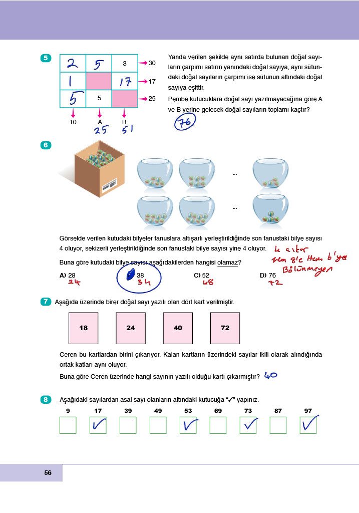 6. Sınıf Doğa Yayınları Matematik Ders Kitabı Sayfa 56 Cevapları 6. Sınıf Doğa Yayınları Matematik Ders Kitabı Sayfa 56 Cevapları