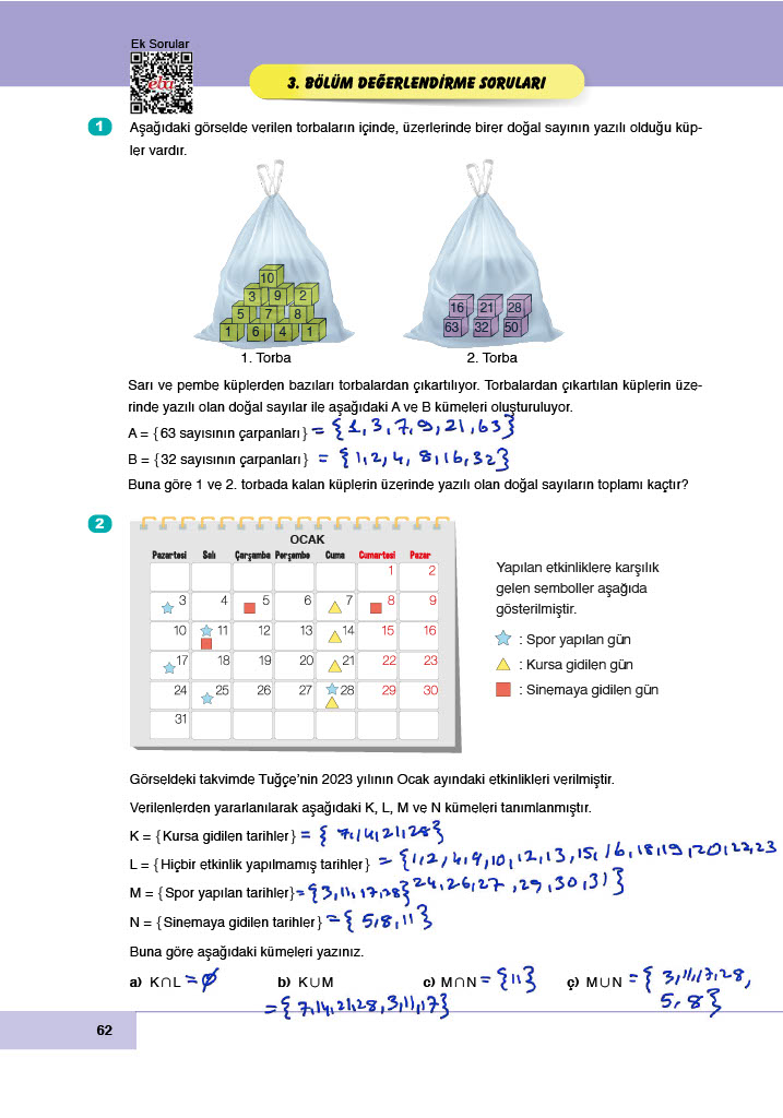6. Sınıf Doğa Yayınları Matematik Ders Kitabı Sayfa 62 Cevapları 6. Sınıf Doğa Yayınları Matematik Ders Kitabı Sayfa 62 Cevapları