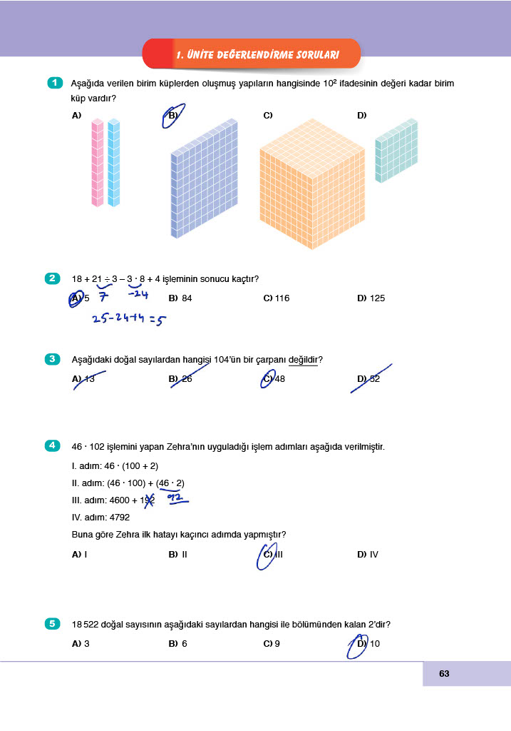 6. Sınıf Doğa Yayınları Matematik Ders Kitabı Sayfa 63 Cevapları 6. Sınıf Doğa Yayınları Matematik Ders Kitabı Sayfa 63 Cevapları