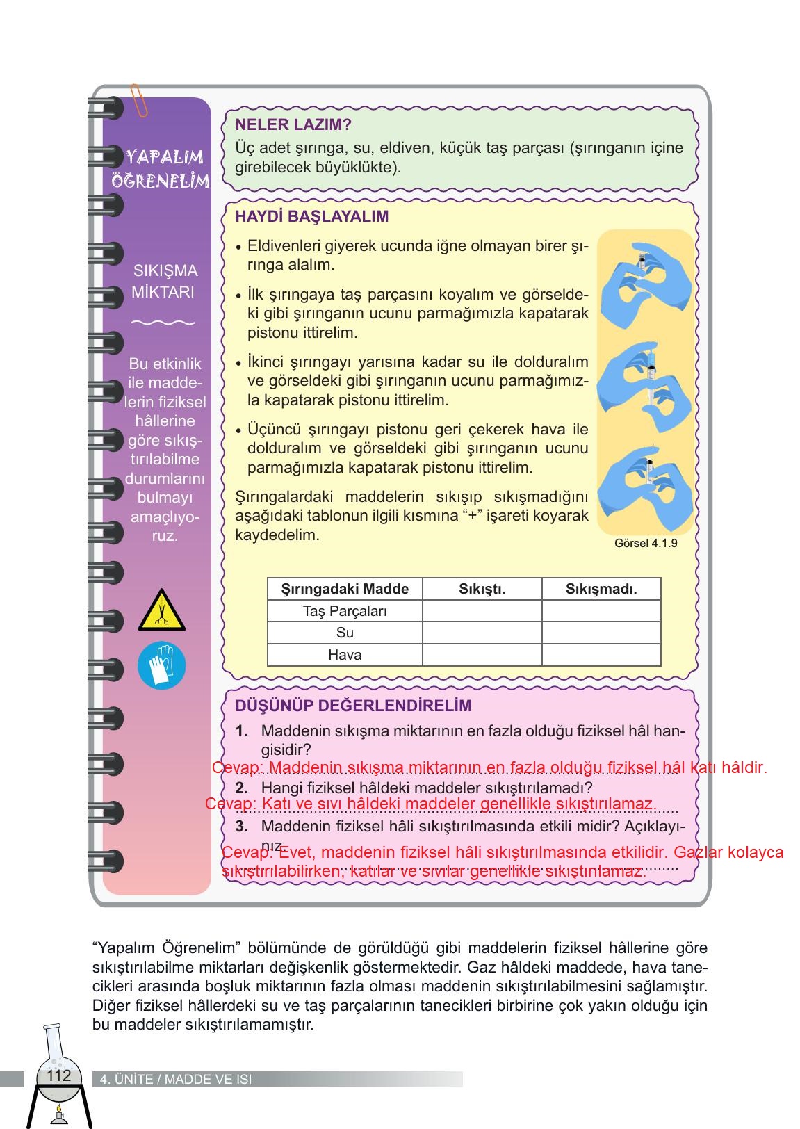 6. Sınıf Meb Yayınları Fen Bilimleri Ders Kitabı Sayfa 112 Cevapları