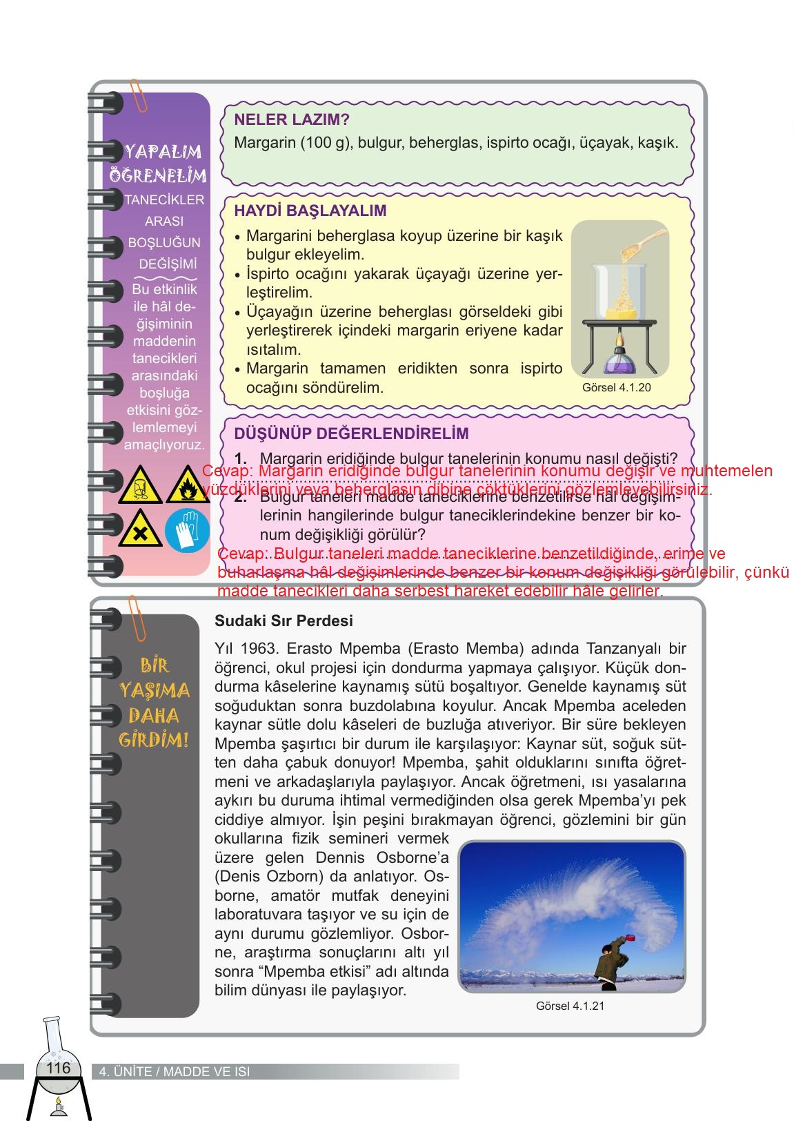 6. Sınıf Meb Yayınları Fen Bilimleri Ders Kitabı Sayfa 116 Cevapları