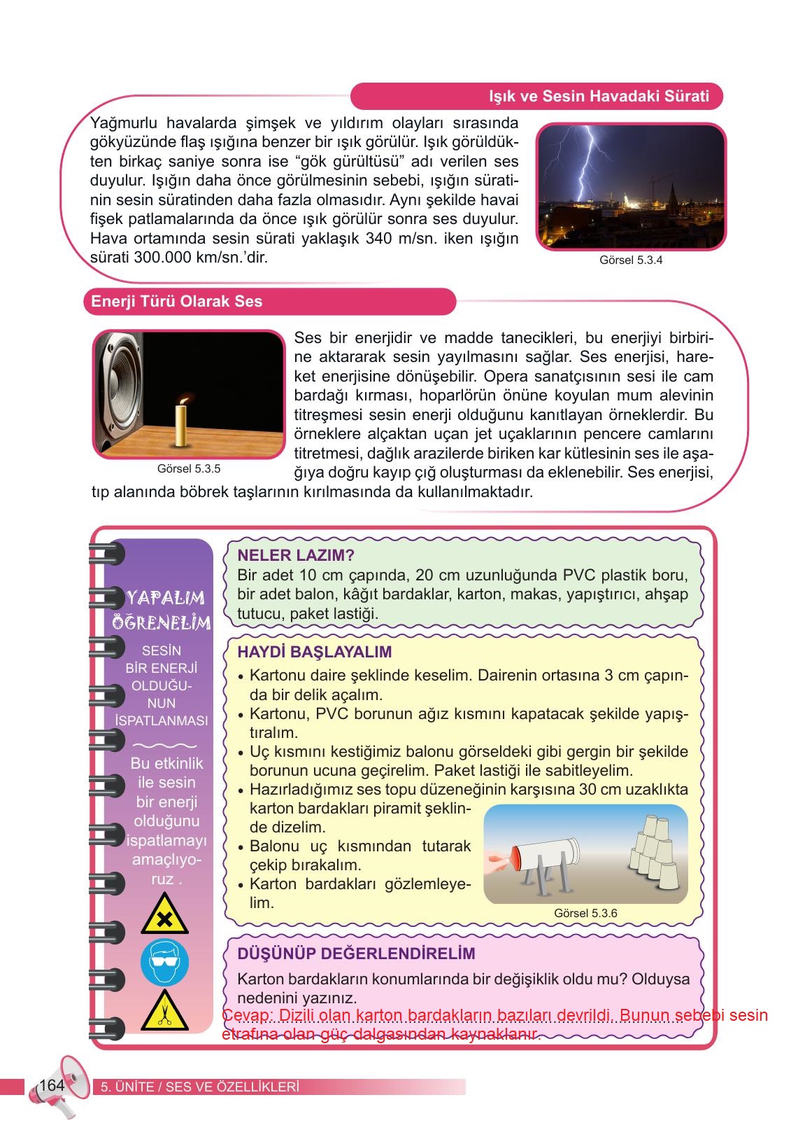 6. Sınıf Meb Yayınları Fen Bilimleri Ders Kitabı Sayfa 164 Cevapları