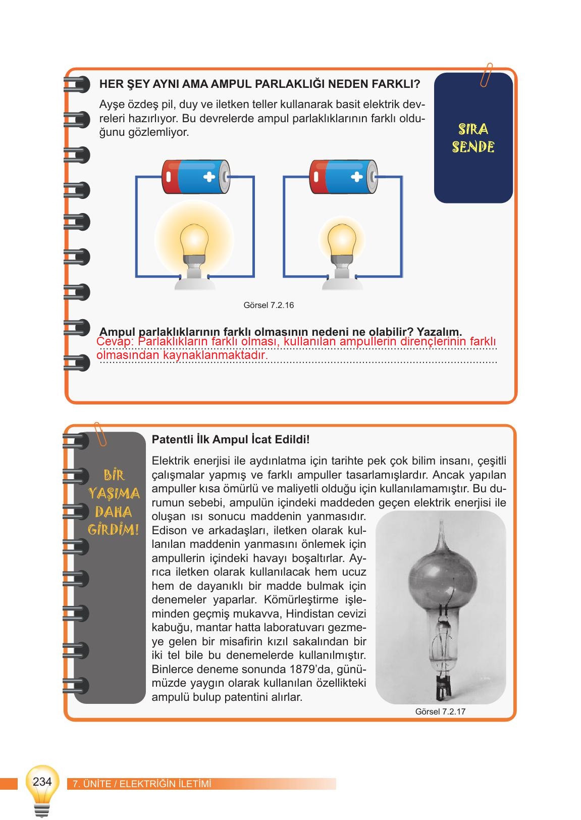6. Sınıf Meb Yayınları Fen Bilimleri Ders Kitabı Sayfa 234 Cevapları