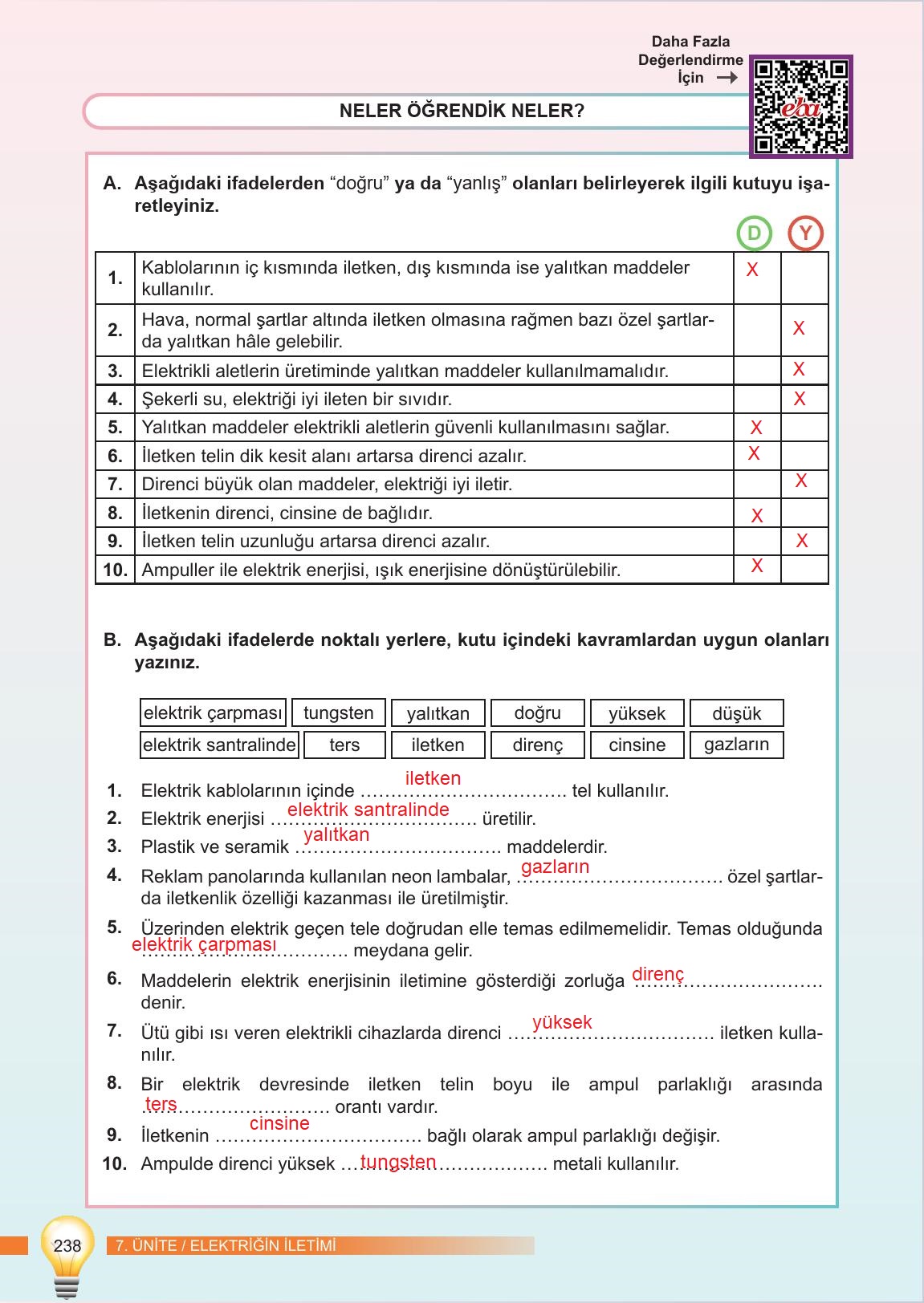 6. Sınıf Meb Yayınları Fen Bilimleri Ders Kitabı Sayfa 238 Cevapları