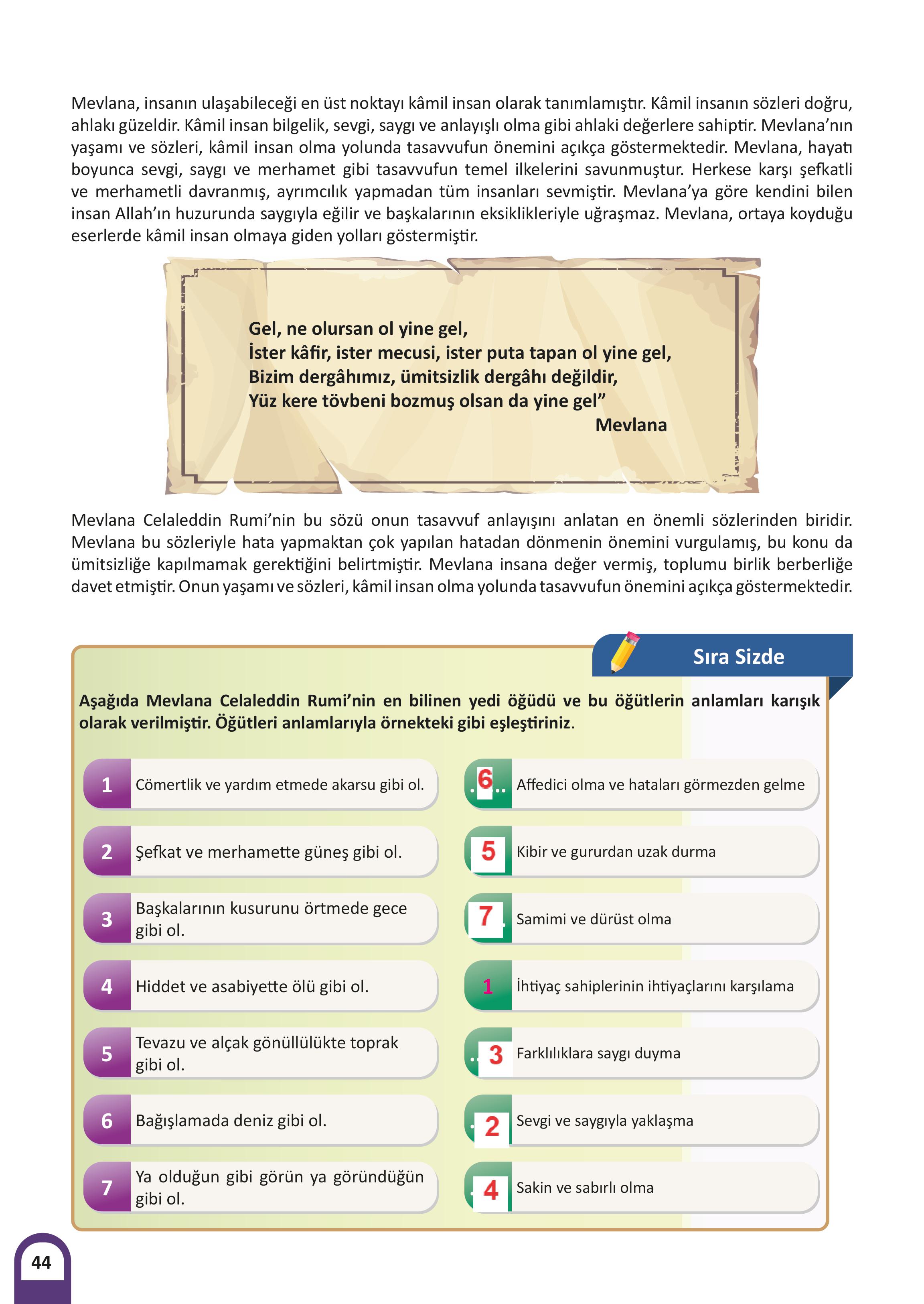 6. Sınıf Meb Yayınları Kültür Ve Medeniyetimize Yön Verenler Ders Kitabı Sayfa 45 Cevapları