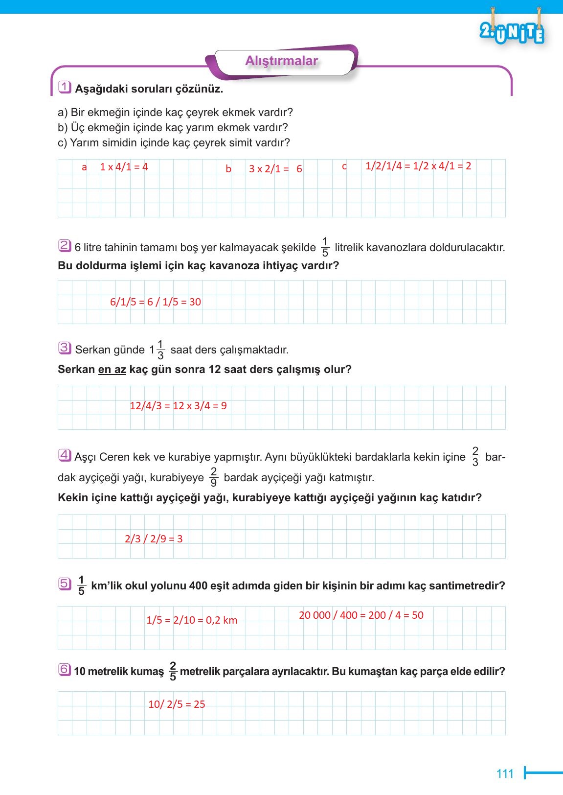 6. Sınıf Meb Yayınları Matematik Ders Kitabı Sayfa 111 Cevapları