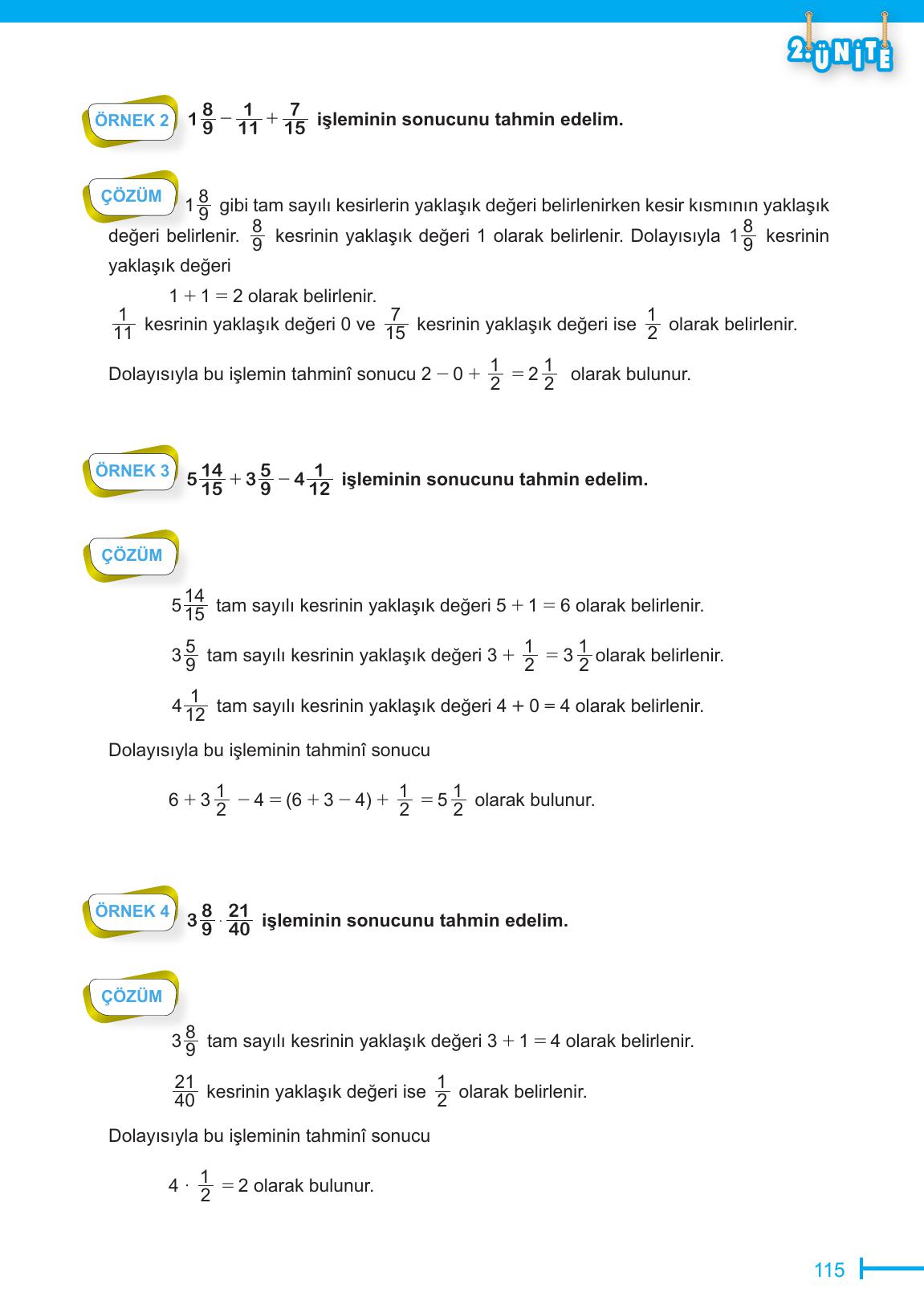 6. Sınıf Meb Yayınları Matematik Ders Kitabı Sayfa 115 Cevapları