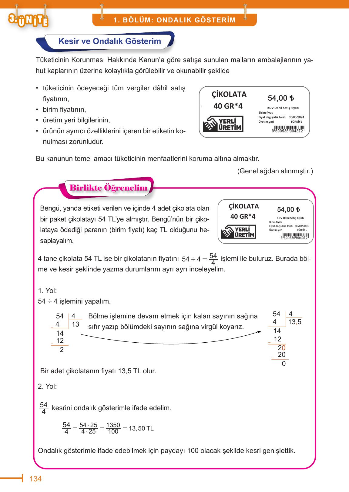 6. Sınıf Meb Yayınları Matematik Ders Kitabı Sayfa 134 Cevapları