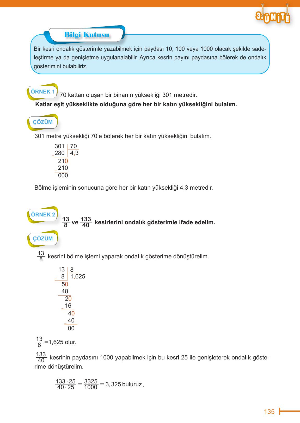 6. Sınıf Meb Yayınları Matematik Ders Kitabı Sayfa 135 Cevapları