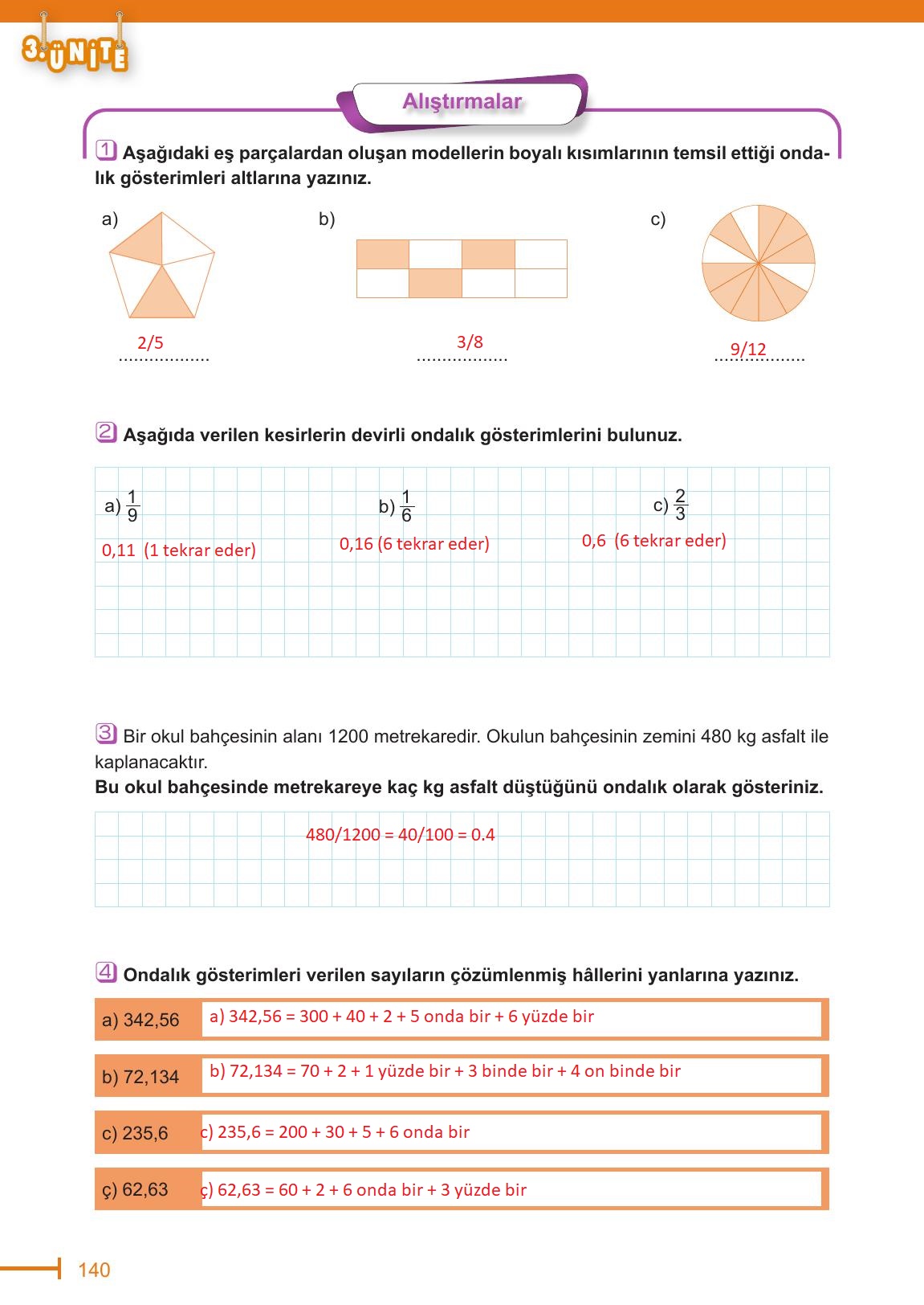 6. Sınıf Meb Yayınları Matematik Ders Kitabı Sayfa 140 Cevapları