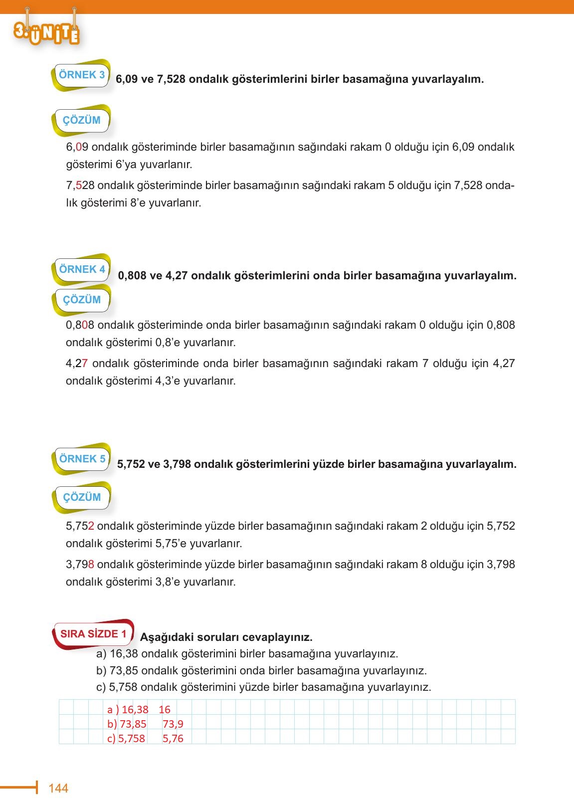 6. Sınıf Meb Yayınları Matematik Ders Kitabı Sayfa 144 Cevapları