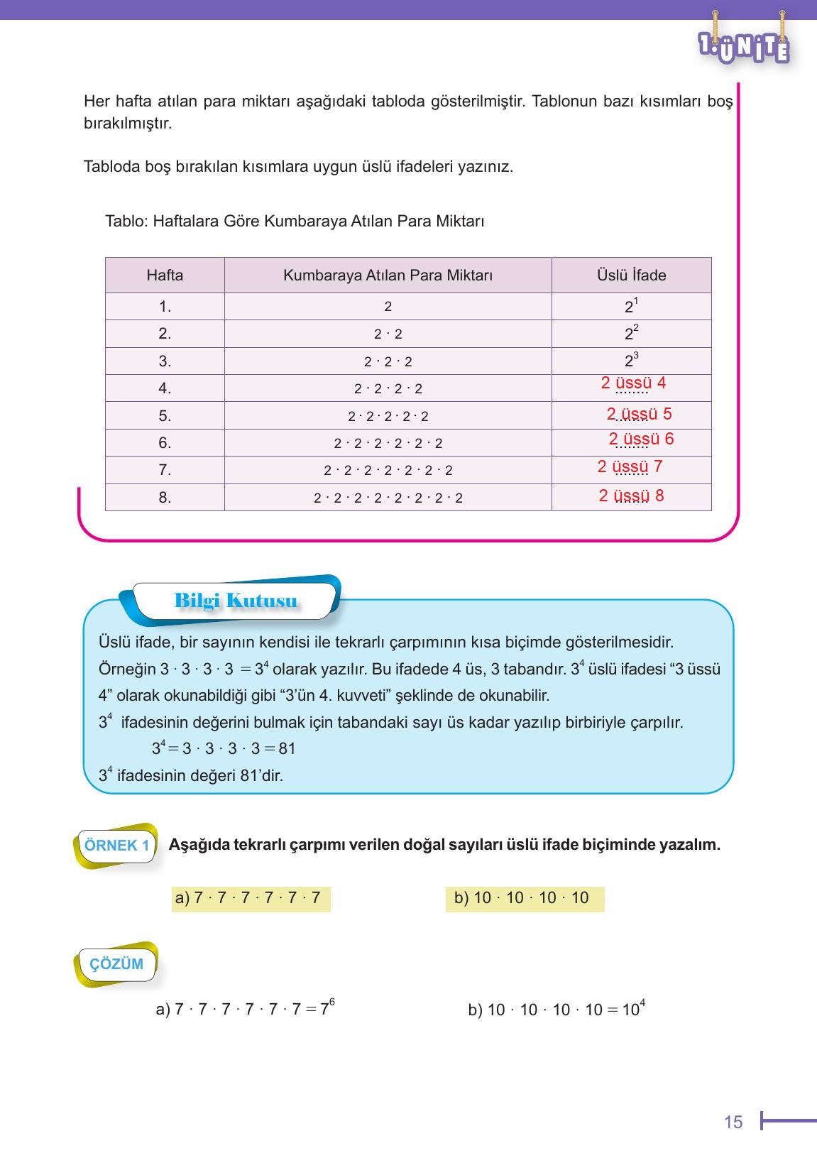 6. Sınıf Meb Yayınları Matematik Ders Kitabı Sayfa 15 Cevapları