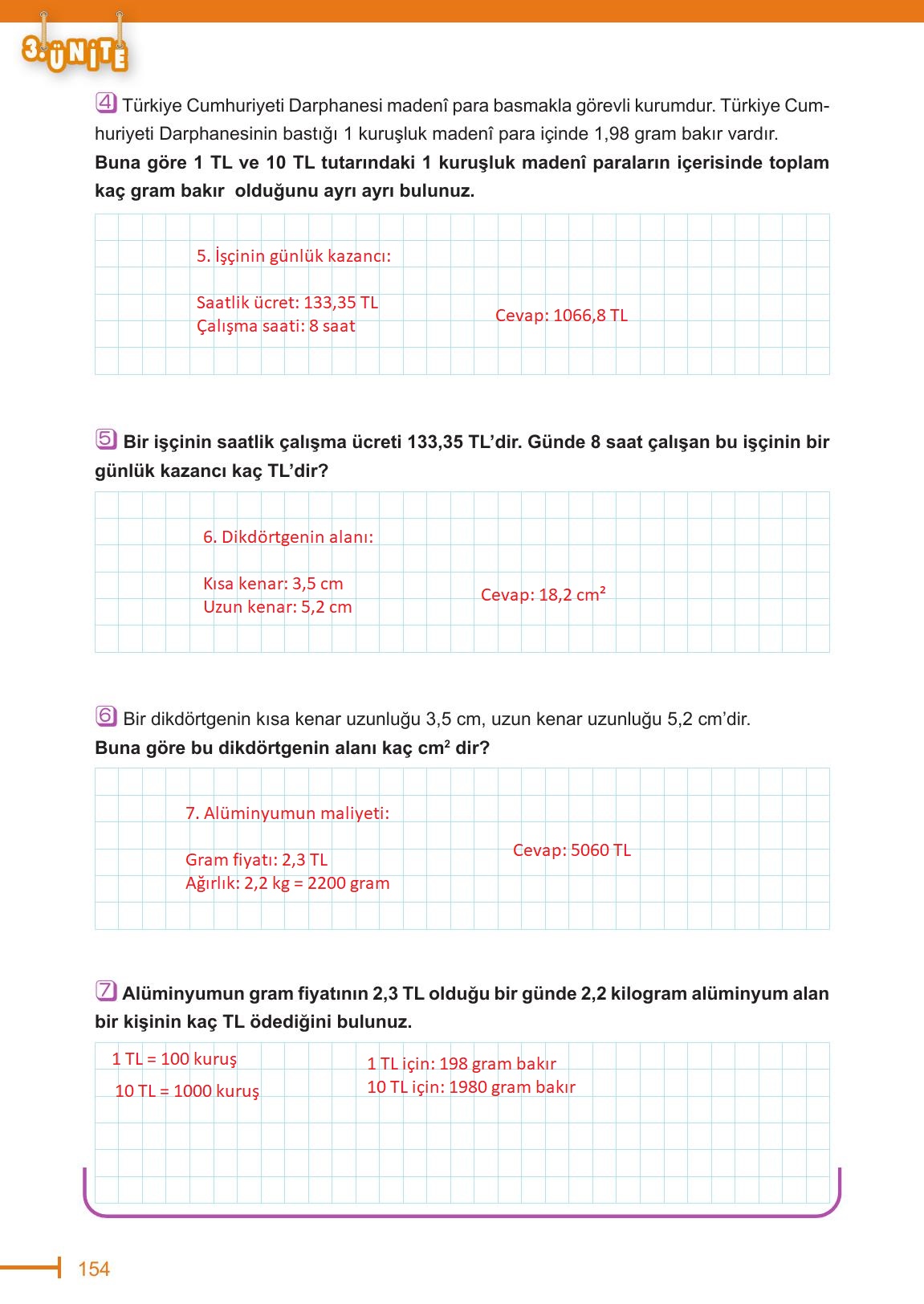 6. Sınıf Meb Yayınları Matematik Ders Kitabı Sayfa 154 Cevapları