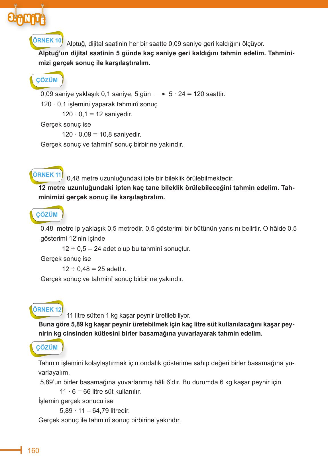 6. Sınıf Meb Yayınları Matematik Ders Kitabı Sayfa 160 Cevapları