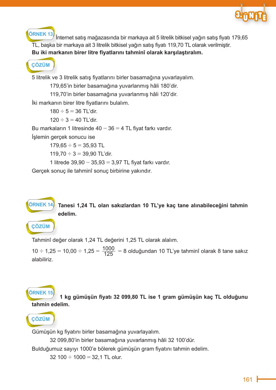 6. Sınıf Meb Yayınları Matematik Ders Kitabı Sayfa 161 Cevapları