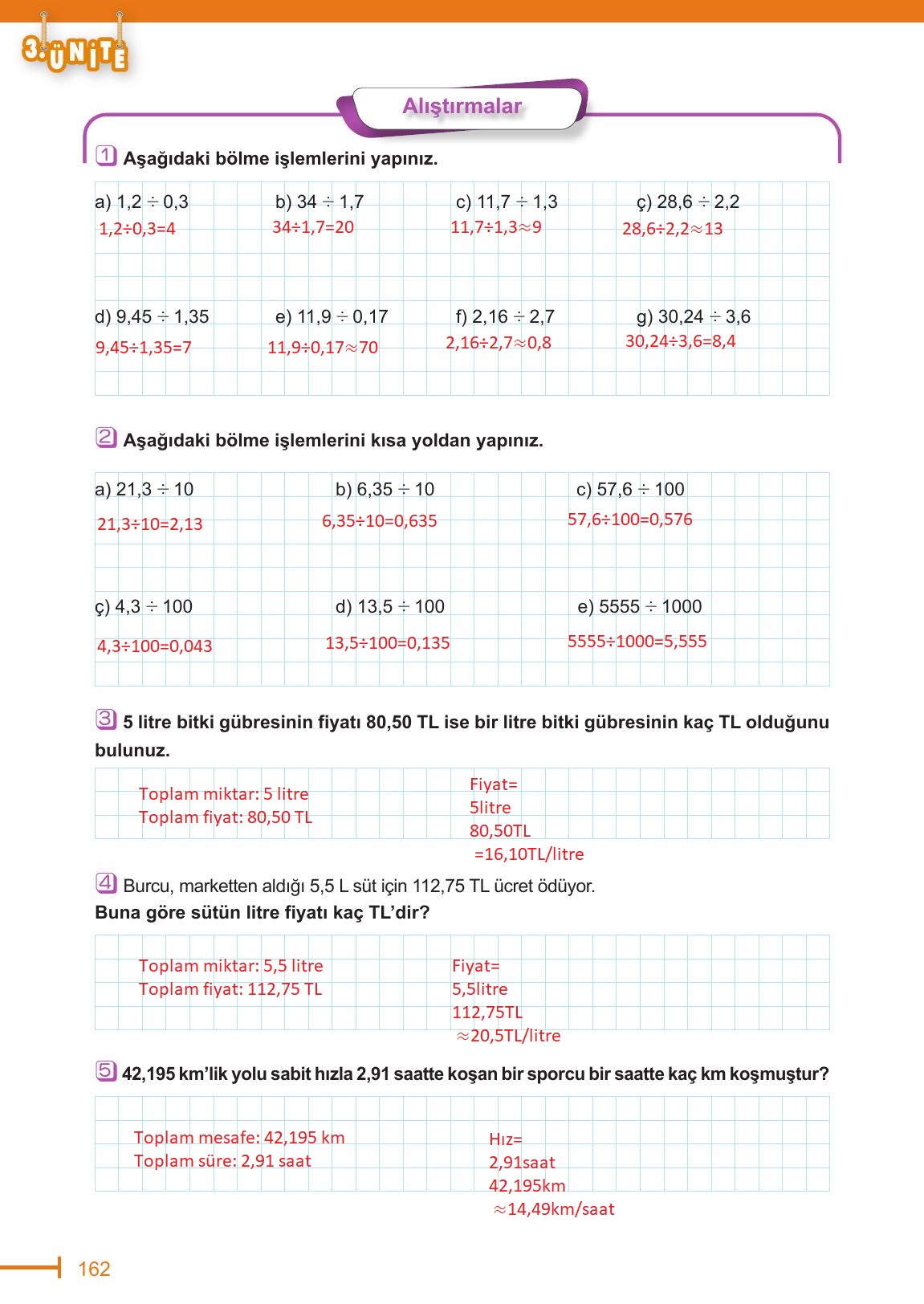 6. Sınıf Meb Yayınları Matematik Ders Kitabı Sayfa 162 Cevapları