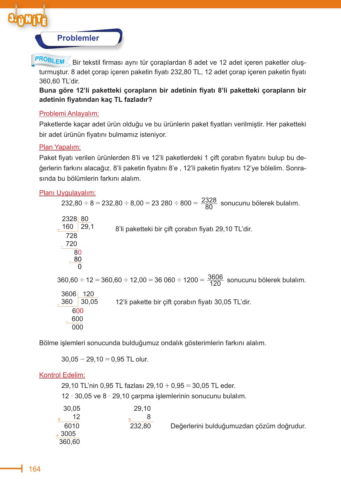 6. Sınıf Meb Yayınları Matematik Ders Kitabı Sayfa 164 Cevapları