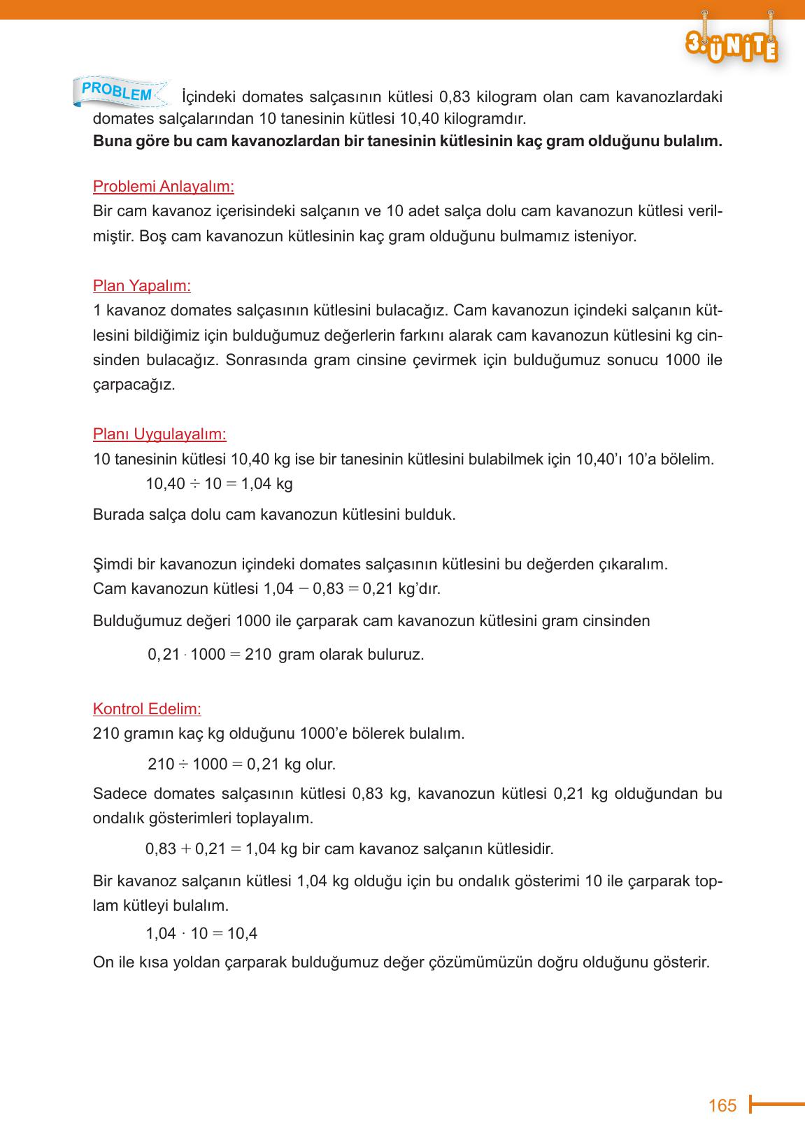6. Sınıf Meb Yayınları Matematik Ders Kitabı Sayfa 165 Cevapları