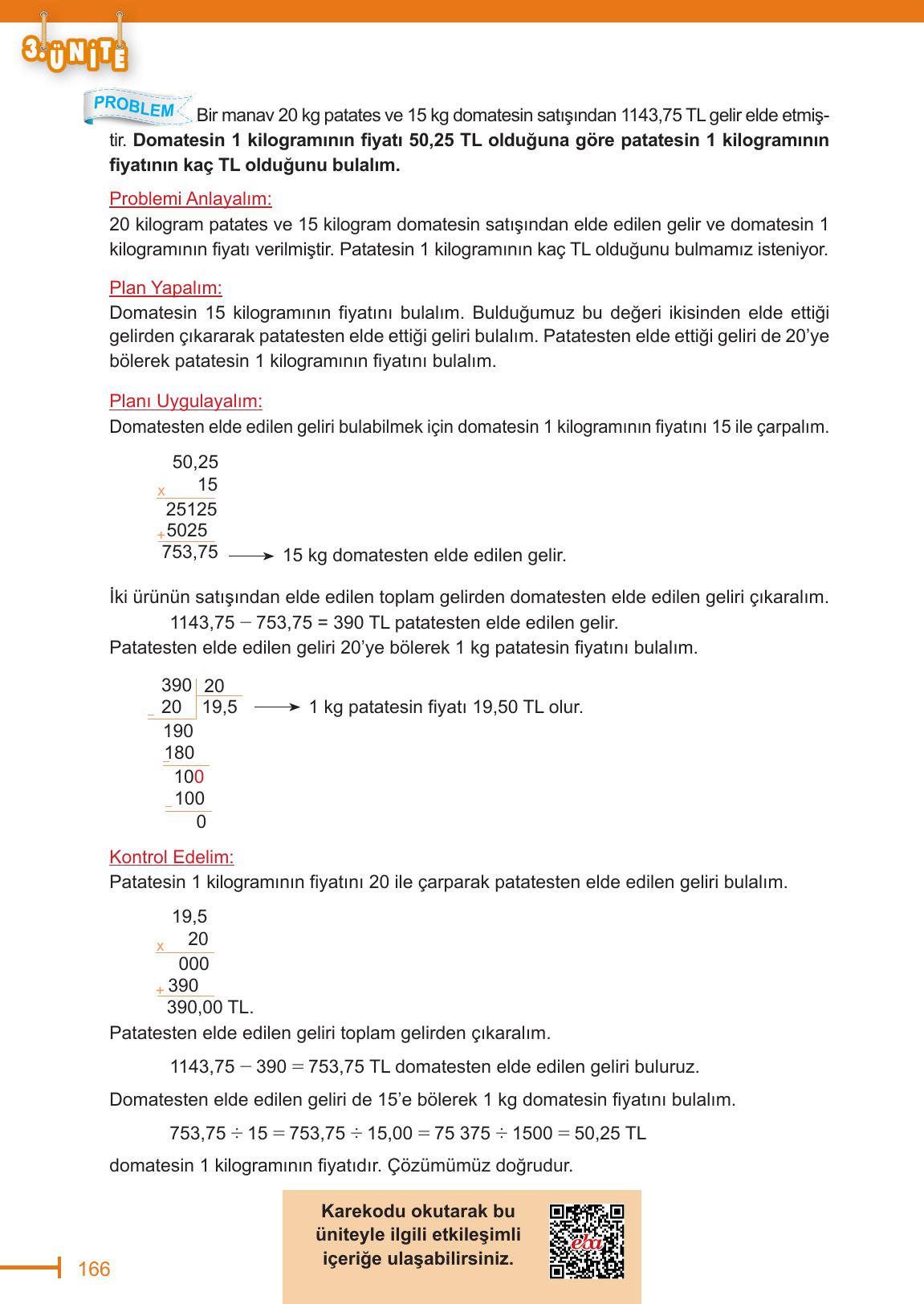 6. Sınıf Meb Yayınları Matematik Ders Kitabı Sayfa 166 Cevapları