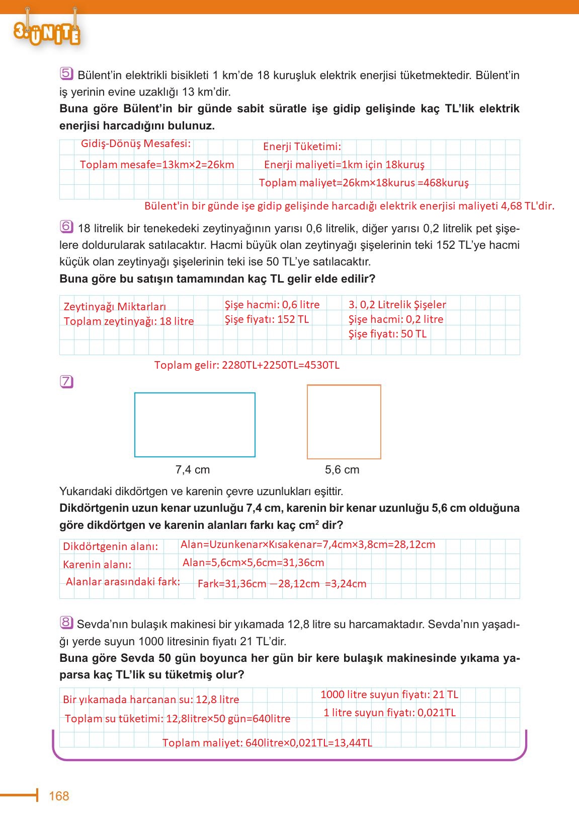 6. Sınıf Meb Yayınları Matematik Ders Kitabı Sayfa 168 Cevapları