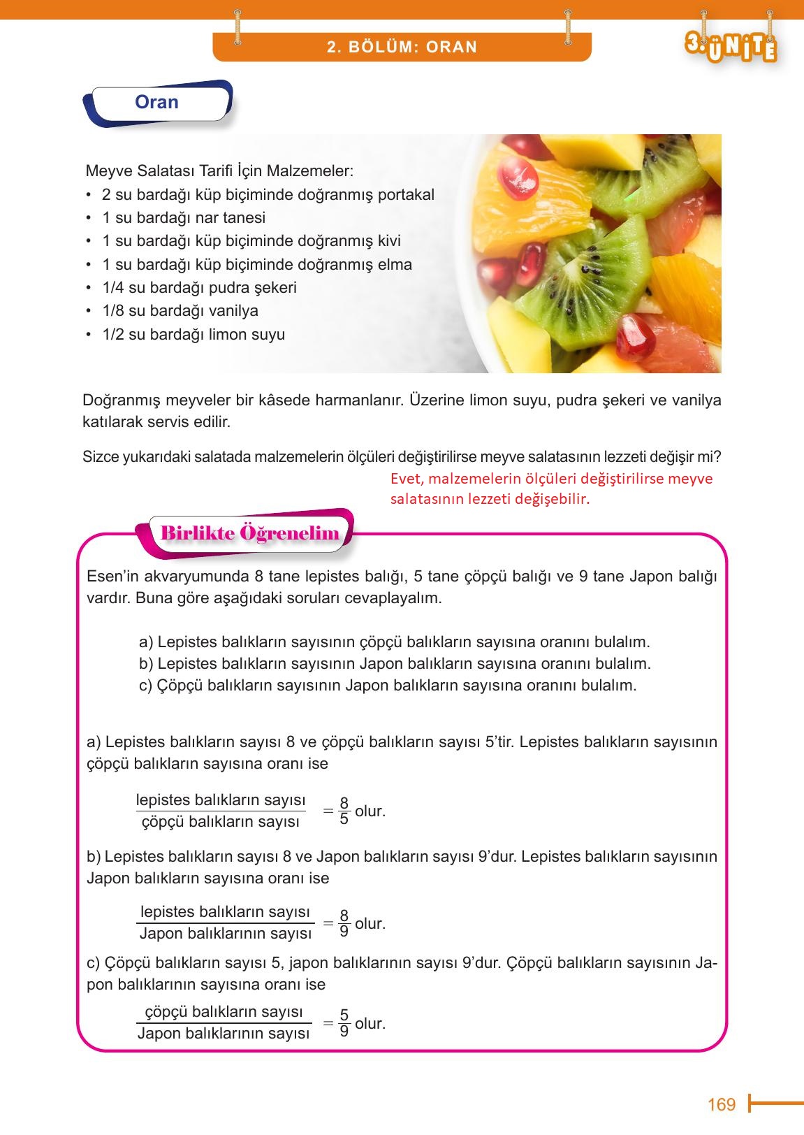 6. Sınıf Meb Yayınları Matematik Ders Kitabı Sayfa 169 Cevapları