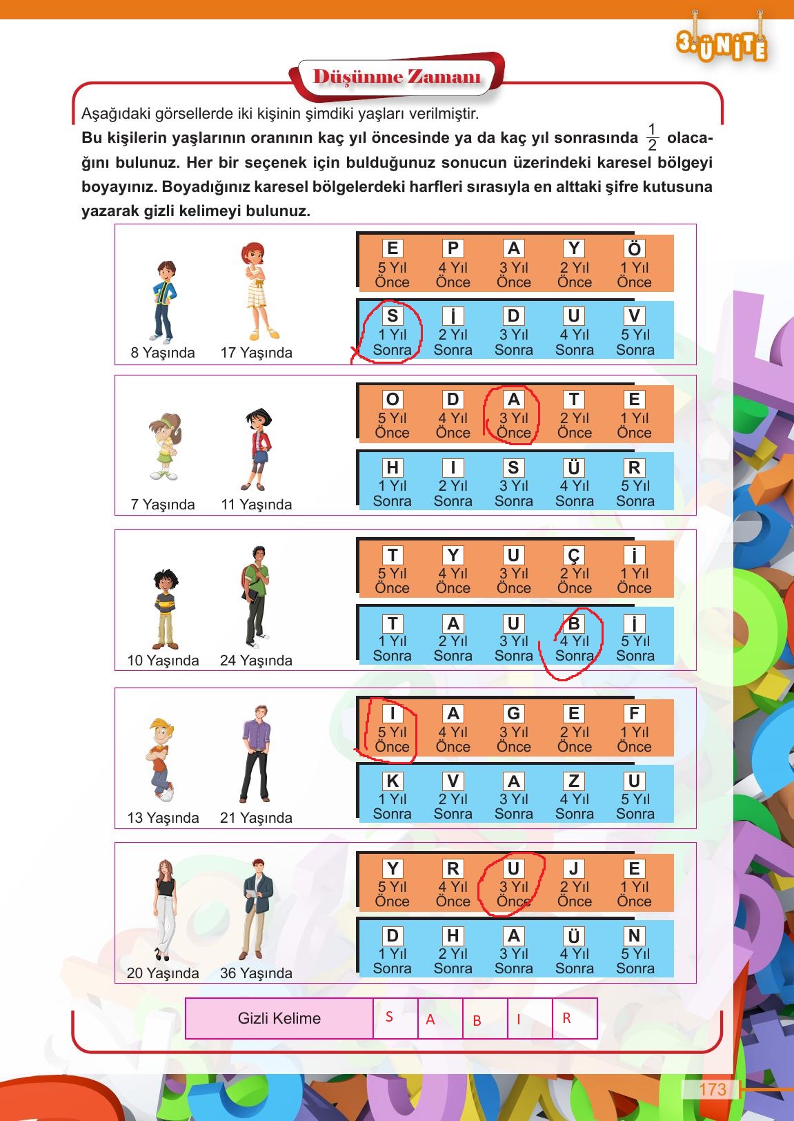 6. Sınıf Meb Yayınları Matematik Ders Kitabı Sayfa 173 Cevapları