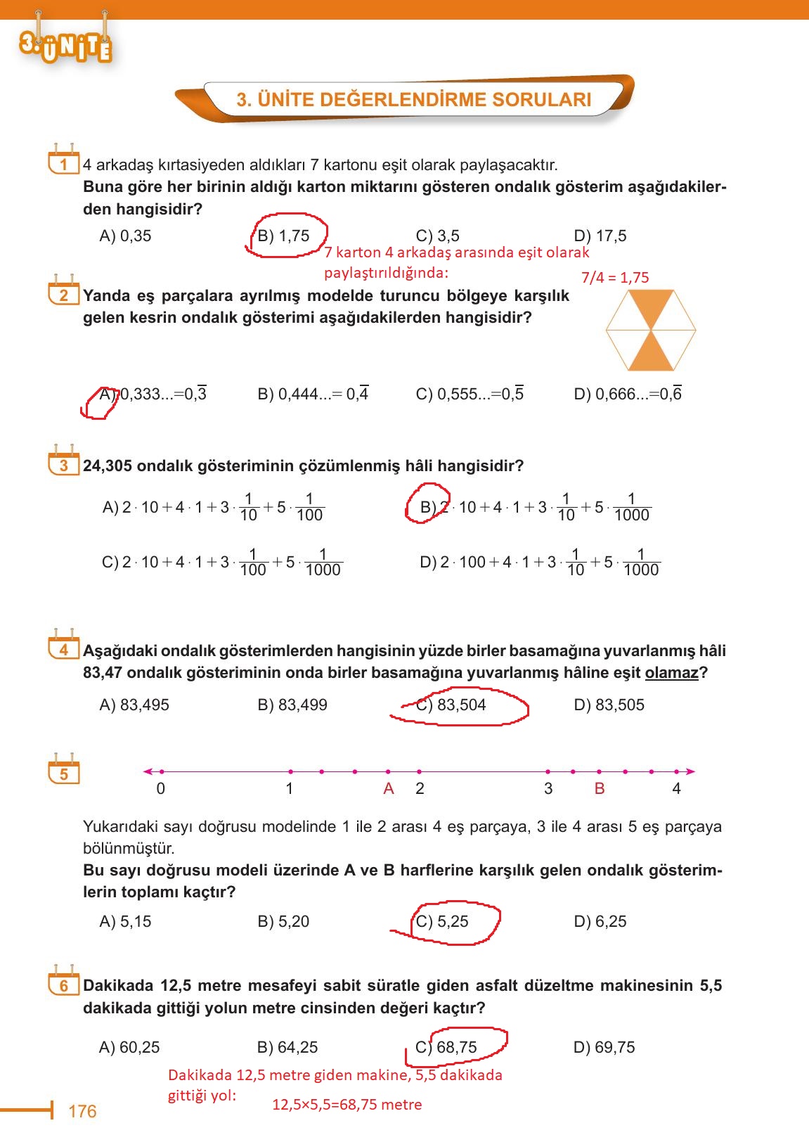 6. Sınıf Meb Yayınları Matematik Ders Kitabı Sayfa 176 Cevapları