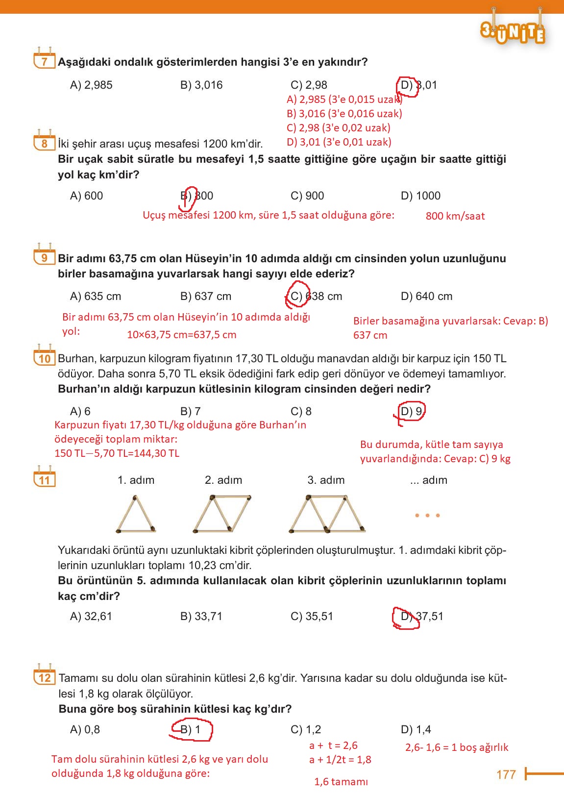 6. Sınıf Meb Yayınları Matematik Ders Kitabı Sayfa 177 Cevapları